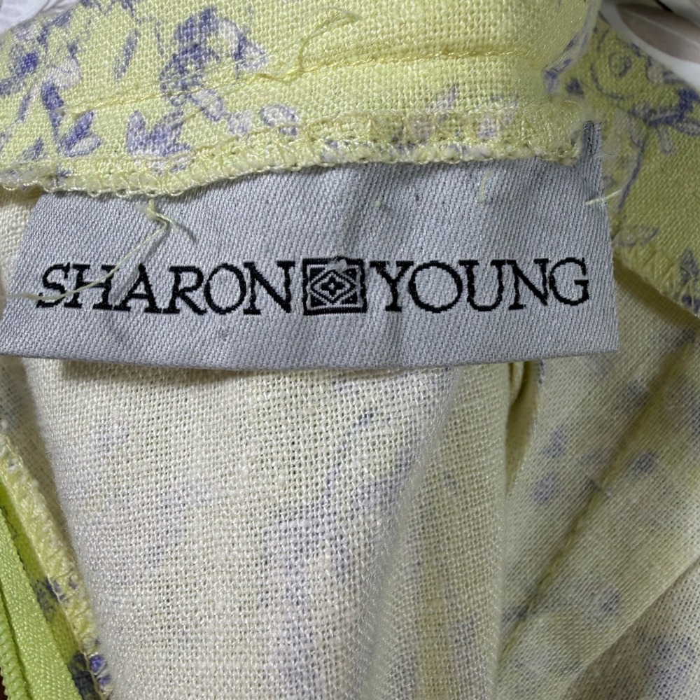 Vtg Sharon Young Toile Print Cropped Pants Yellow Purple High Rise Cottagecore - Picture 12 of 13